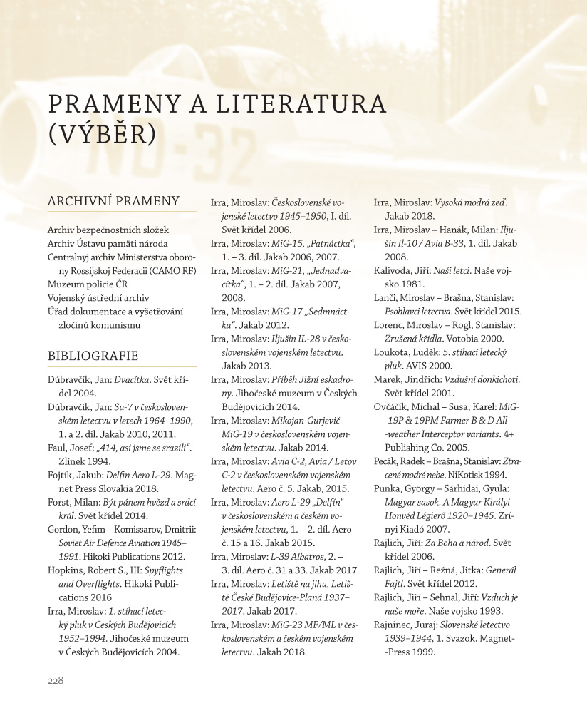 Brzkovský, Marek - Šafařík, Jan: Žhavé nebe nad Československem, Letecké souboje československých stíhačů nad naším územím 1918–1989, Euromedia Group, a. s. v edici Universum, Praha 2021. ISBN: 978-80-242-7486-7