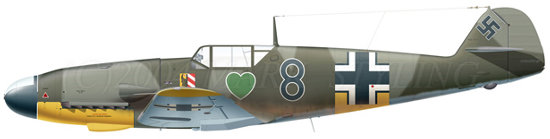 Messerschmitt Bf 109F 'Black 8' flown by Feldwebel Otto Kittel, 2./JG 54, May 1942.