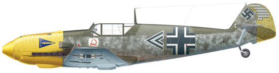 Messerschmitt Bf 109E-4 (Wk-Nr 5344) 'Black Double Chevron' flown by Hauptmann Helmut Wick, Gruppenkommandeur of l./JG 2 'Richthofen', October 1940.