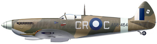 Spitfire Mk Vlll A58-464 CR-C flown by Grp Capt Clive Caldwell, OC No 80 Wg RAAF summer 1945