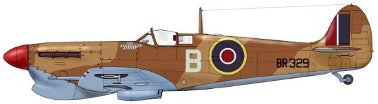 Supermarine Spitfire Mk V b Trop BR329 flown by Flight Lieutenant Johnny Plagis of 185 Squadron from Kendri in June 1942.