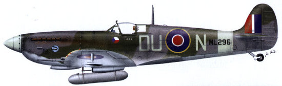 Supermarine Spitfire HF.Mk.IXC, ML296, DU○N, pilot F/Lt Otto Smik, No. 310 Czechoslovak Fighter Squadron.