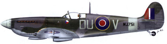 Supermarine Spitfire LF.Mk.IXC, MJ751, DU○V, pilot, F/O Miroslav Liškutín, No. 312 Czechoslovak Fighter Squadron.